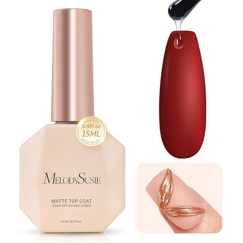 MelodySusie Matte Gel Top Coat - 15ml Powder-Resist Formula Long-Lasting UV Curable for Detail Chrome Powder Painting DIY Nail Art Salon-Grade Matte Finish