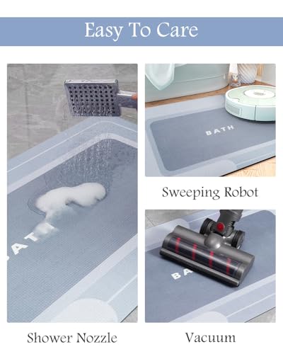 Image of MontVoo-Bath Mat Rug Runner Long Bathroom Mat Non Slip Super Absorbent Stain Resistant Quick Dry Thin Bathroom Rug Fit Under Door-Bath Mats for Bathroom Floor Bathtub Vanity-Bathmat 17 inchx50 inch Blue