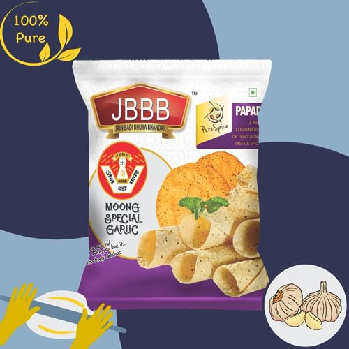 Image of JBBB Combo of Moong Special Papad + Moong Special Garlic Papad - 400g (200g Each) | Rich in Traditional Indian Taste, Aroma and Flavour | Home Made, Healthy| Ideal for Lunch, Dinner (Pack of 2)