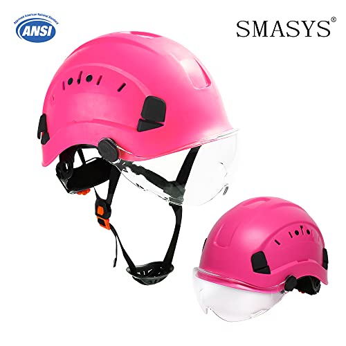 Smasys Safety Hard Hat Abs Helmet Adjustable With Visor 6-Point Suspension Perfect For Construction(Pink,Clear Visor) #TOP1