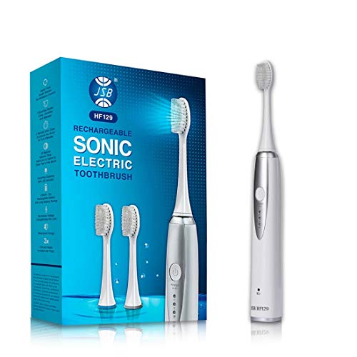 Jsb Hf129 Electric Toothbrush For Adults Sonic Pro Rechargeable Waterproof With 3 Brush Heads (White)