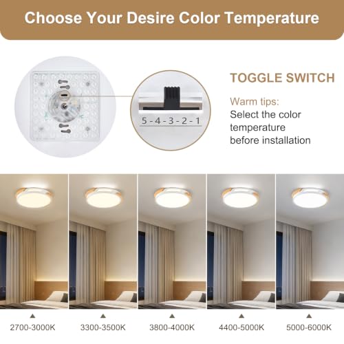 Image of Modern LED Ceiling Light, Wood Dimmable Flush Mount Ceiling Light Fixture