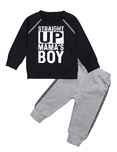Toddler Baby Boys Clothes Straight Up Mama's Boy T-Shirt and Pants Sweatsuit Pants Outfit Set 18-24 Months