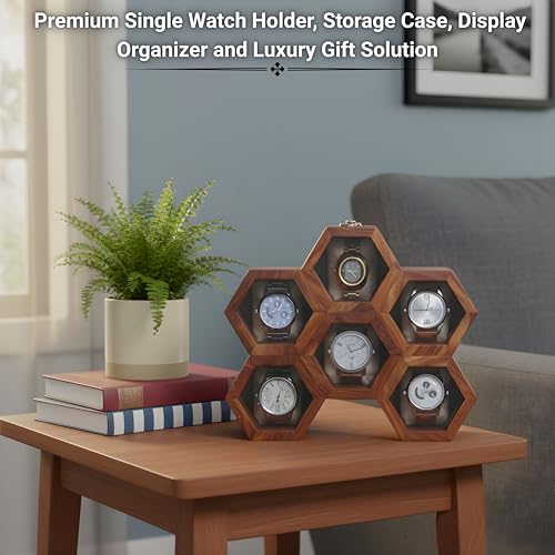 Image of Premium Wooden Watch Box for Men & Women | 6-Slot Honeycomb Watch Storage Case with Soft Cushions | Elegant Watch Organizer & Gift Box