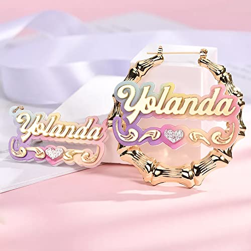Gemiac Custom Name Necklace Personalized Name Earrings Double Plated Name Necklace With Heart Acrylic 18K Gold Plated Nameplate Necklace Jewelry Gift For Women Girls #TOP2