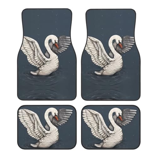 Schöner weißer Schwan Print Auto Fußmatten 4-teiliges Set - Stilvoller Automobil-Innenraumteppich - universell passend für SUV Limousine LKW