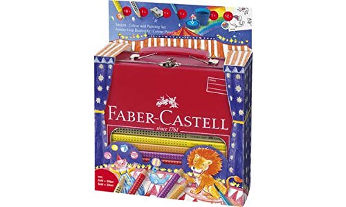 Faber-Castell Jumbo Grip - Matite colorate triangolari, set circo, 1 confezione, contenuto della confezione: 18 matite colorate e altro