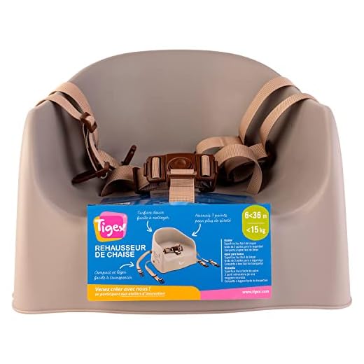 Tigex Rehausseur de Chaise Enfant, Compact et Facile à Transporter, 6-36 Mois (15kg), Taupe