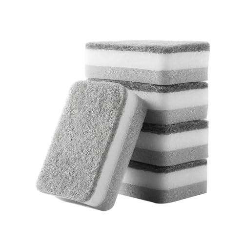 Risveglio Paquete de 5 estropajos de doble cara de alta densidad con paños de limpieza de cocina de esponja, color gris, 4.2 x 2.65 x 1.38 pulgadas