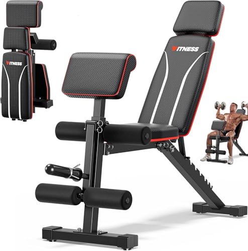 XDDIAS Hantelbank Klappbar mit Beinstrecker und Preacher-Curl-Polster Verstellbar Trainingsbank für das Heim-Fitnessstudio Faltbare Trainingsbank Schnell Zusammenklappbare Neigung/Neigung