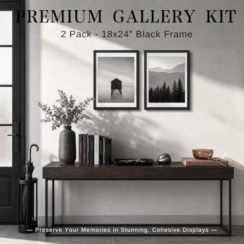 Image of VCK 18x24 Poster Frame with Plexiglass, Black Wood, 16x20 Mat, 2 Pack