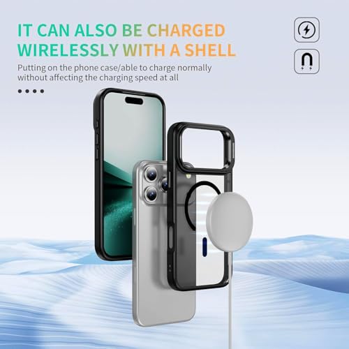 Image of Elzzi Translucent Matte Kickstand Case for iPhone 17 Pro, Built-in Adjustable Camera Stand, Translucent Matte Magnetic Mag-Safe Shockproof Phone Cover (Black new)