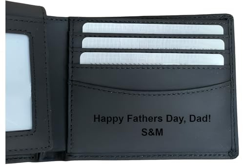 Personalized Wallet For Men, Custom Engraved Wallet, Customized Engraved Full Grain Leather Wallet, Gift For Fathers Day/Him/Husband/Boyfriend/Anniversary/Dad/Son/Graduation/Birthday (Black)