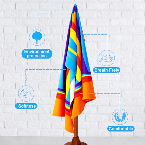 6 Packs Oversized Terry Beach Towel Set 36 x 72 Soft Thin Extra Large Pool Camping Swim Bulk Towels Blanket Clearance Travel Adult Essentials Accessories Must Haves Vacation Striped Flowers Flamingo - Thumbnail 3