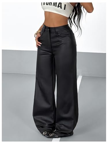 WDIRARA Women's Punk PU Leather Trousers