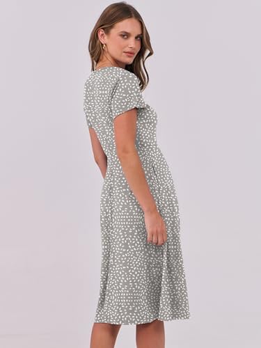 Image of ANRABESS Women Summer Dress Casual Short Sleeve V Neck A-Line Knee Length Pleated Flowy 2026 Fashion Midi Dresses with Pocket
