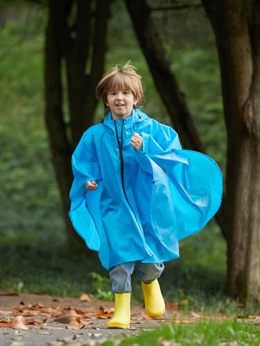 Image of SaphiRose Lightweight Kids Rain Poncho Waterproof Jacket Zipper Up Rain Coat