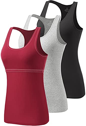Image of Ymmchy Women Racerback Tank Top with Built in Shelf Bra Athletic Vest 3 Pack Black/Gray/Wine Red M