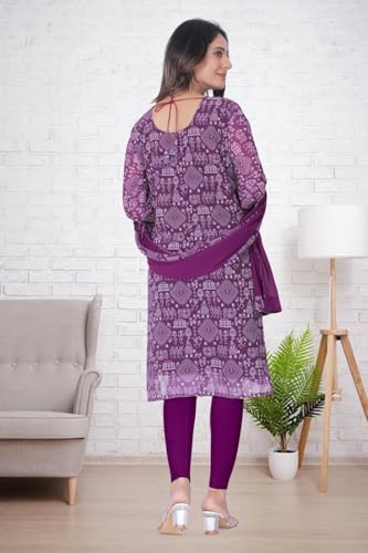 Image of Women's Printed Kurti with Georgette Dupatta, Full Inner Lining, Lightweight Ethnic Set
