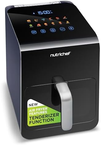 Nutrichef 6.3 QT Electric Air Fryer | 12-1 Preset Cooking Functions | Includes New Tenderizing Function | Digital Display | Transparent Window For Best Cooking Results | 14.05 x 10.51 x 13.97 | Blue