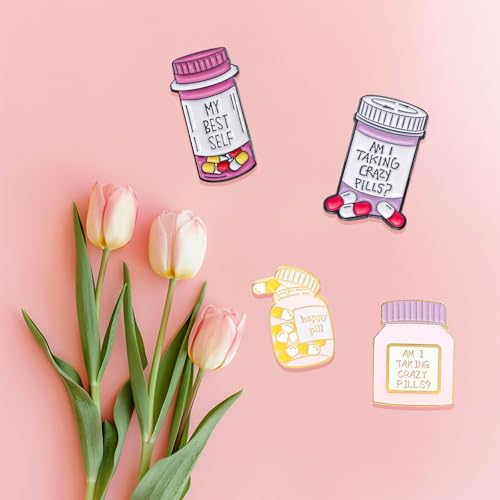 Image of Medical Jewelry Chill Pill Enamel Pin Brooch 4 Pieces Nurse Enamel Pins Cartoon Medical Prescription Pill Pins for Women