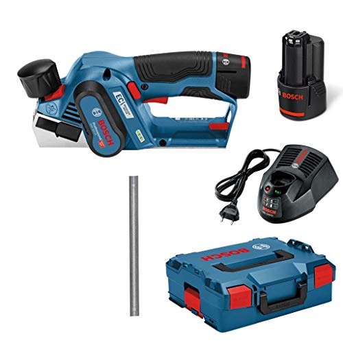 Bosch Professional 12V System Akku Hobel GHO 12V-20 (Hobelbreite max: 56 mm, inkl. 2x3,0 Ah Akku + Ladegerät, 2x Hobelmesser, in L-BOXX 136) GHO 12V-20 Professional Schwarz, Blau, Rot