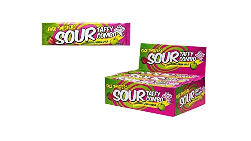 Face Twisters Sour Taffy Combo Strawberry & Green Apple 1.4 oz Bar - Case of 24