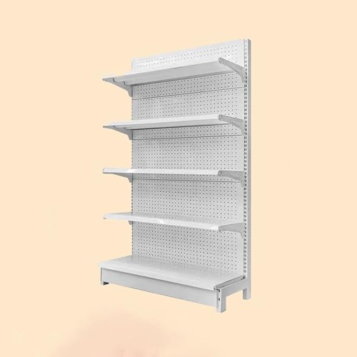 Estantería de góndola de una sola cara, 5 estantes, color blanco, para supermercados, tiendas de conveniencia, tiendas de licores y suministros de oficina (120 x 43 x 165 cm)