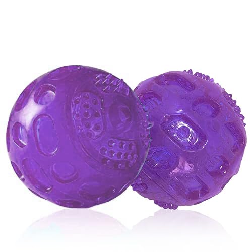 PJDH 3'' Squeaky Dog Toy Balls for Lagre Medium Breed, Indestructible Dog Balls for Playing, Fetching & Retrieving, Durable Aggressive Chewers, 2 PCS Purple