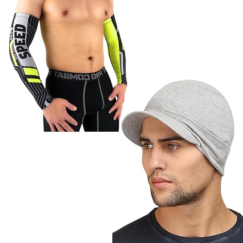 Image of Tomorrow Arm Sleeves and Skull Cap - UV Protection, Cooling Compression, and Sun Shield for Outdoor Activities, Arm sleeves for Riding, Cycling arm Sleeves Pack of 2 COMBO