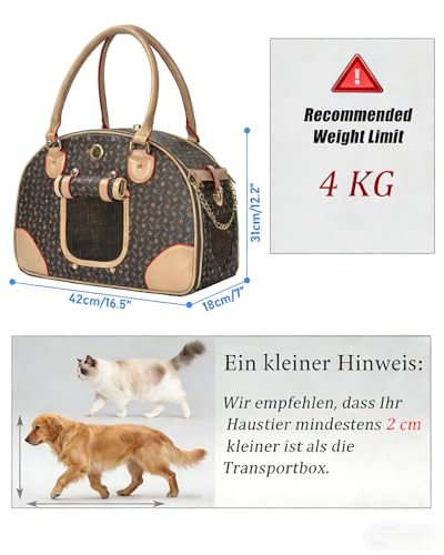 OUUTMEE Hundetasche Tragbarkeit,42 x 18 x 31 cm Hundetransporttasche bis 4 kg,Hunde Reisetasche,Geeignet für den Transport Kleiner Hunde und Katzen auf Ausflügen
