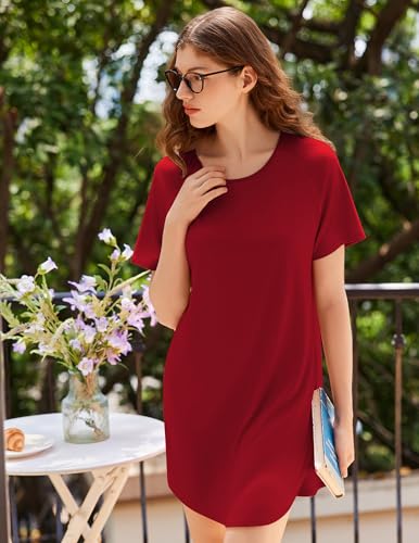 Image of Ekouaer Nightgowns for Women 3 Pack Sleep Shirts Short Sleeve Nightshirt Pullover Nightdress Soft Sleepwear