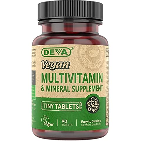 DEVA Tiny Tablets Vegan Vitamins Multivitamins for Women & Men, Multivitamin with Iron, Mineral Supplement, Vitamin C, Vitamin B Complex, Vitamin B12, Vitamin E, Zinc, Gluten Free, 90 Tablets Cover