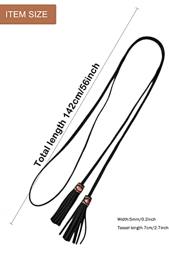 Exotic Women Belt Thin Bohemia Waist Belt/Rope/Chain With Tassel 56Inch Long Girls Waist Band 258 Black #TOP1