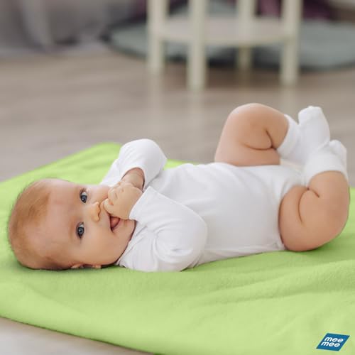 Image of Mee Mee Instadry Anti-Piling Fleece Extra Absorbent, Cotton Bed Protector Mattress, Reusable Quick Dry Baby Cot Sheet for Infant,0 to 36 Month, 100x140cm (Pista Green + Royal Blue)