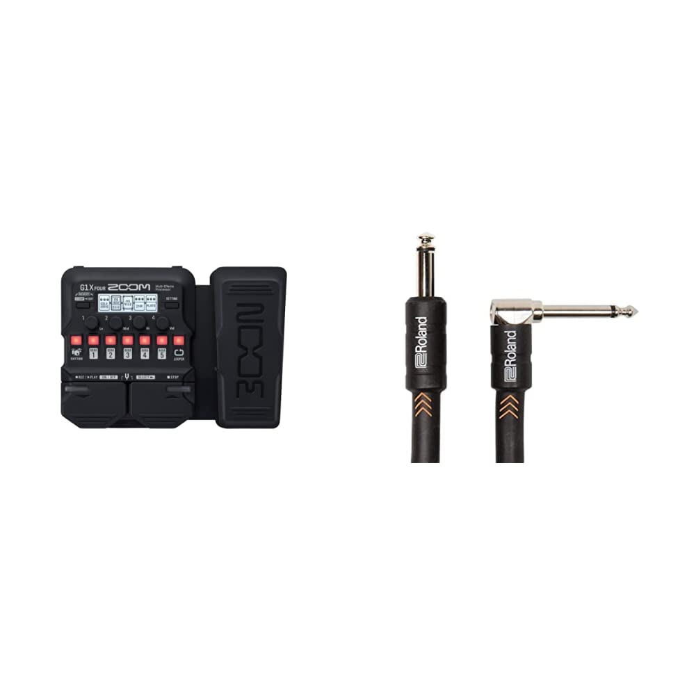 Zoom G1X FOUR Gitarreneffekt Multieffekt & Roland Black-Serie 3m Instrumentenkabel, gewinkelt/gerade 6,3-mm-Klinkenstecker - RIC-B10A