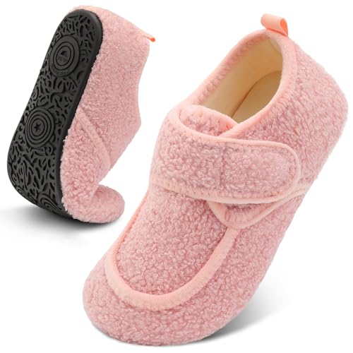 BARERUN Mens Womens Diabetic Slippers Indoor Closed Back Lightweight Cozy Faux Furry Lining Barefoot House Shoes Slipper Socks Pink 9.5-10 Women 8-8.5 Men