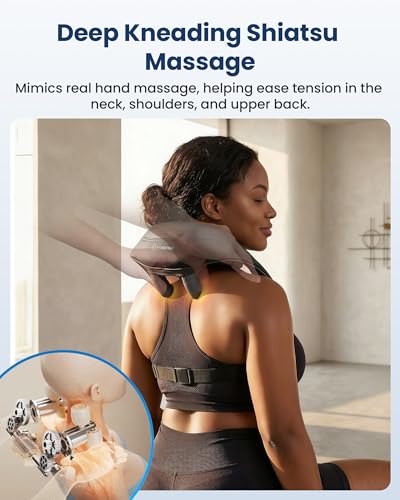 COMFIER Kabelloses Nackenmassagegerät mit Wärme, 4D Kneten Nacken und Schulter Massagegerät, Shiatsu Nacken Rückenmassagegerät Kissen, 2 Heizstufen, Geschenke für Mama Papa 3