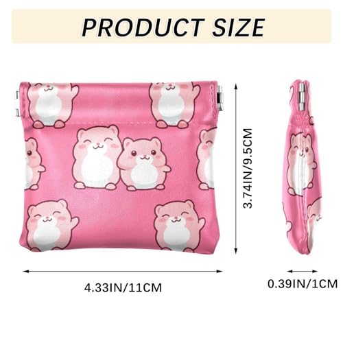 Cartoon Hamster Pink Coin Purse Leather Pouch Change Purse, Squeeze Coin Pouch for Cards, Keys & Lipsticks, Unisex3