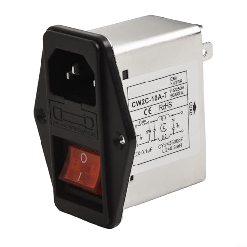 Industrial Grade E-MI Power Filter IEC Socket Type With Light Switch High Conductivity Core For Frequency Conversion Equipment CW2B-T CW2C-T Series(CW2C-10A-T)