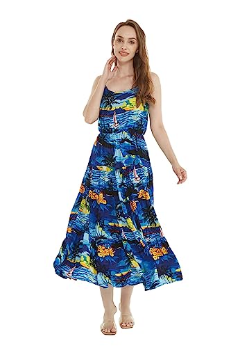 Matchable Couple Hawaiian Luau Shirt or Maxi Tiered Dress in Sunset Blue2