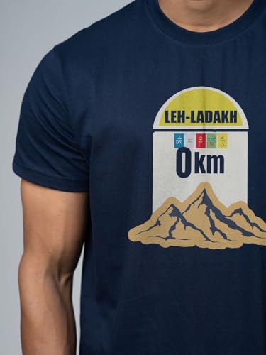 Image of T-Shirt for Men - 100% Cotton Ladakh Motorcycle Rider Half Sleeve Round Neck Graphic Print | Regular & Oversized Fit | 180 /220 GSM | S-5XL | Black, Navy Blue, Olive, Red, White
