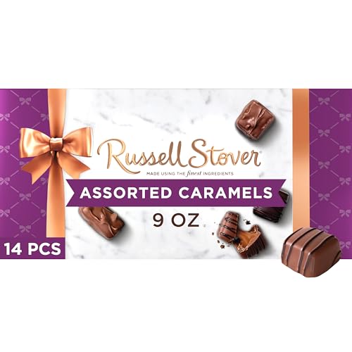 Russell Stover Assorted Caramels in Milk and Dark Chocolate, Mother's Day Chocolate Gift Box, 9 Ounce