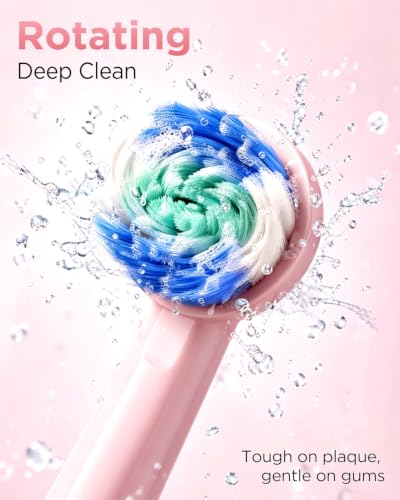 Image of Rtauys Rotating Electric Toothbrush for Adults with 8 Brush Heads (2 Types), 5 Modes Rechargeable Power Toothbrush with Travel Case and 2 Minute Smrte Timer (Pink)