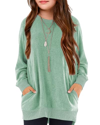Image of Girls Shirts for 6-13 Years Long Sleeve Crewneck Tops with Pockets