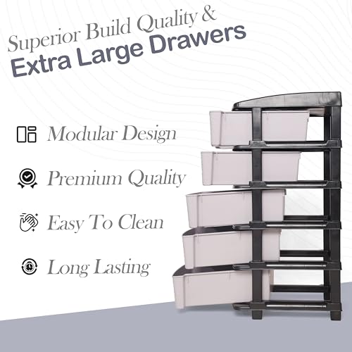 Image of Plastic Modular Drawer Storage Chest Of Drawers Organizer Storage Box, Large Stomo Racks For Multipurpose Anti-slip Shoes Organizers (Grey, 5 Layer)