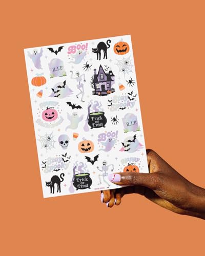 xo, Fetti Halloween Temporary Tattoos - 50 Iridescent Styles | Spooky Decorations, Kids Party Accessory, Haunted House Theme Favor, Trick or Treating Gift