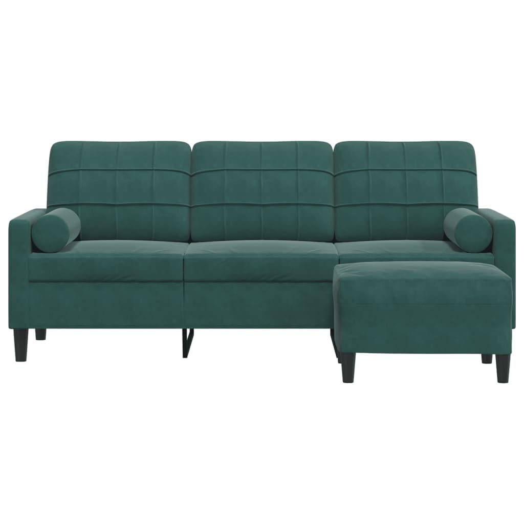 Sofá de 3 plazas con Taburete de Terciopelo Verde Oscuro 180 cm
