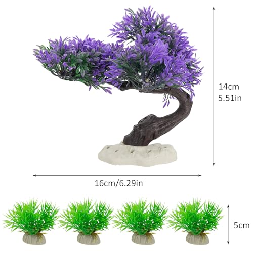 Image of Fish Tank Decorations 5.5 Inch Artificial Plastic Plants Bonsai Tree Purple