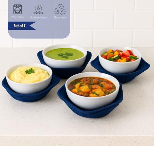 Set de 2 Porta Bowls Microwavables de Poliéster Azul Oscuro miniatura 5